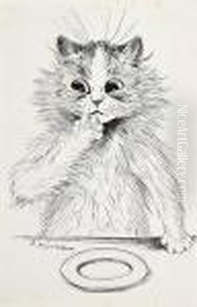 The Milliner's Shop; And An Empty Plate (illustrated) Oil Painting by Louis Wain