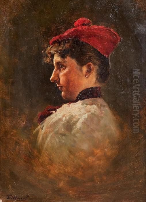 A Girls Profile Oil Painting by Torsten Wasastjerna