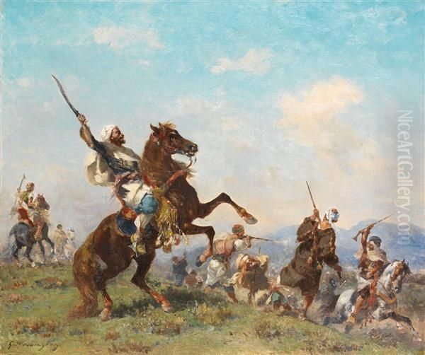 L'assaut Des Cavaliers Arabes Oil Painting by Georges Washington