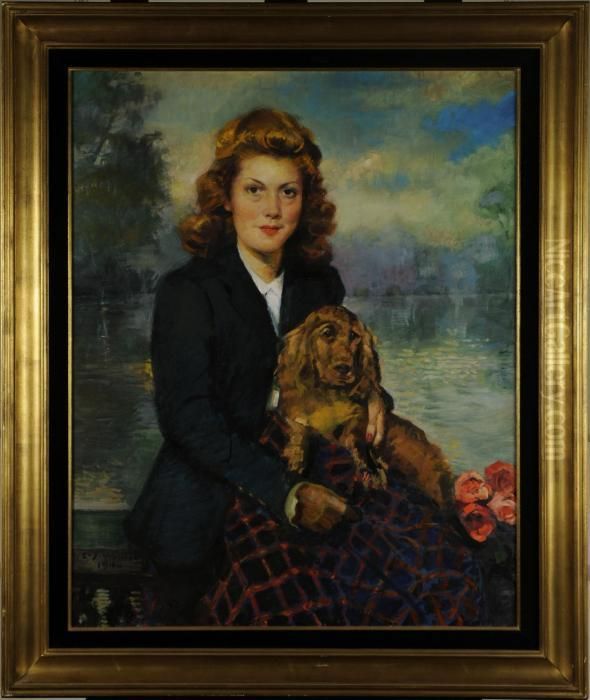 Jeune Femme Au Cocker Oil Painting by Charles Joseph Watelet