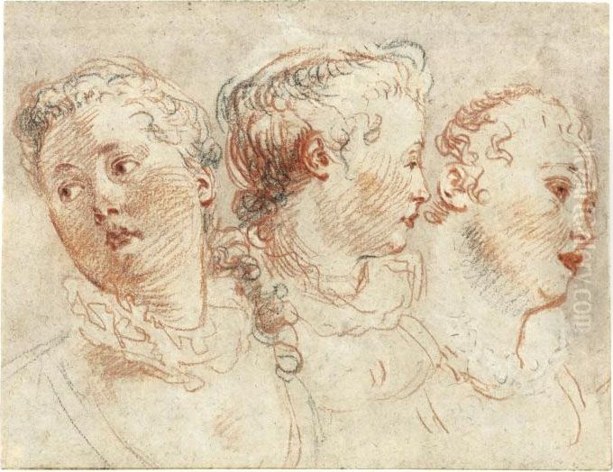 Three Studies Of The Head Of A Woman Oil Painting by Jean-Antoine Watteau