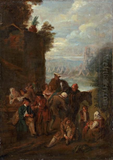 Scene De Campement Oil Painting by Jean-Antoine Watteau