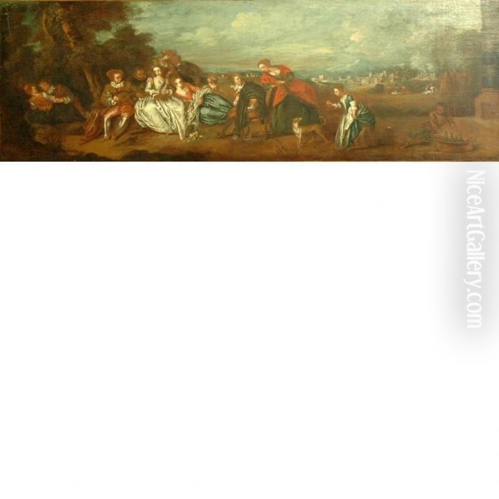 Fete Galante Oil Painting by Jean-Antoine Watteau