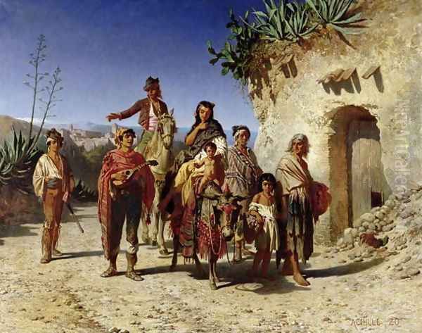 A Gypsy Family on the Road, c.1861 Oil Painting by Achille Zo
