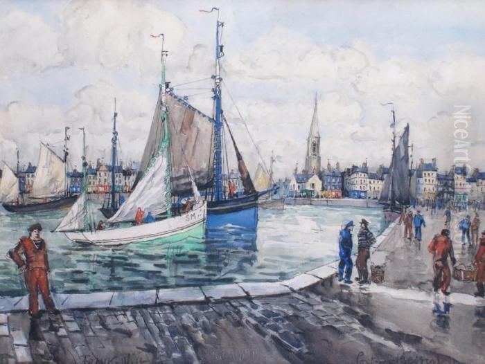 Retour De Pecheurs A Port-en-bessin Oil Painting by Frank Will