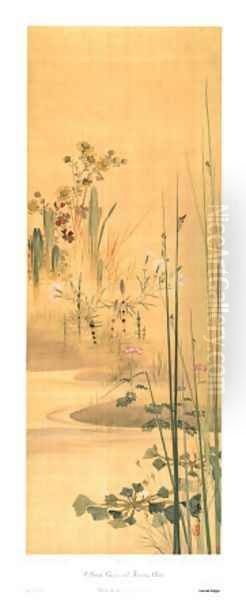 Stream, Grasses and Flower Plants 2 Oil Painting by Zeshin Shibata