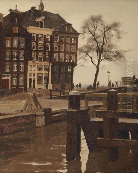 's-gravenhekje; The Kalkmarkt 
Seen From 's-gravenhekje Near The Prins Hendrikkade, Amsterdam Oil Painting by Willem Witsen