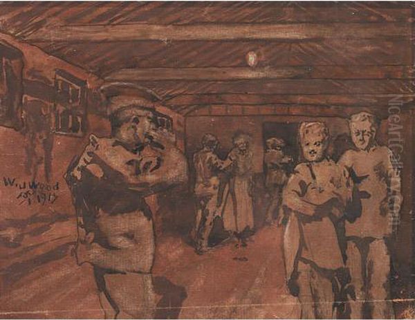 At The Station - Off To War Oil Painting by William John Wood