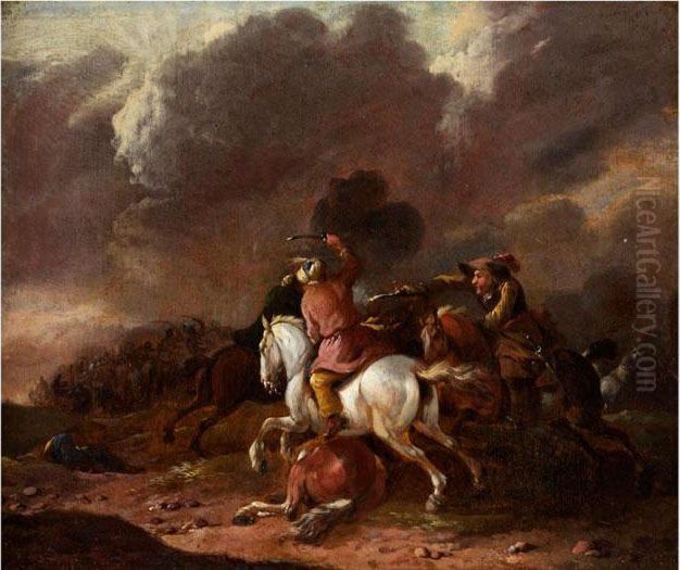 Schlachtenszene Oil Painting by Pieter Wouwermans or Wouwerman