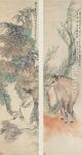 Buddha, Horse Oil Painting by Ren Yi