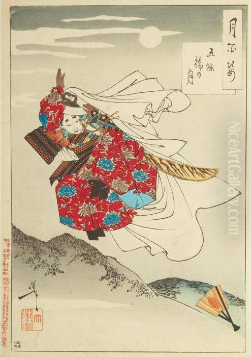 Gojo Bridge Moon Oil Painting by Tsukioka Yoshitoshi