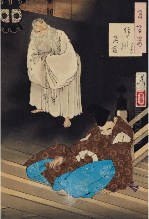 Sumiyoshi Full Moon Oil Painting by Tsukioka Yoshitoshi