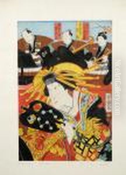 Acteur A L'eventail Et Musiciens Oil Painting by Tsukioka Yoshitoshi