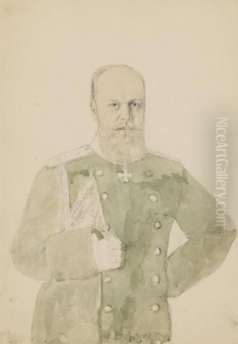 Portrait Of Emperor Alexander Iii (1845-1894) Oil Painting by Mihaly von Zichy