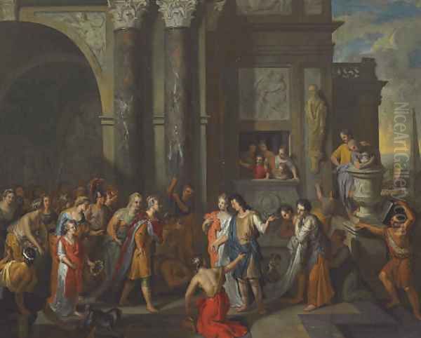 Paris presenting Helen to the Court of King Priam Oil Painting by Gerard Hoet
