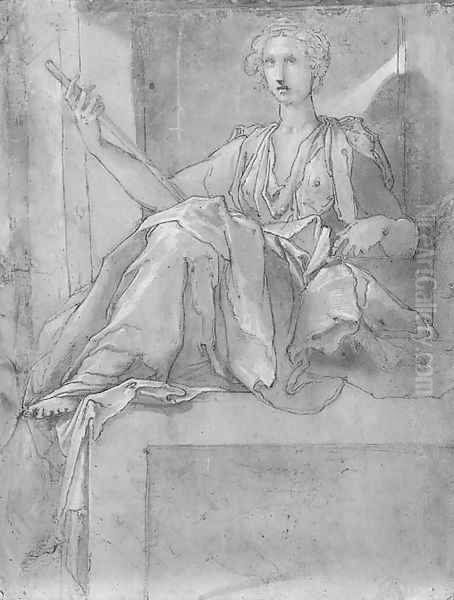A female allegorical figure seated on a plinth Oil Painting by Taddeo Zuccaro
