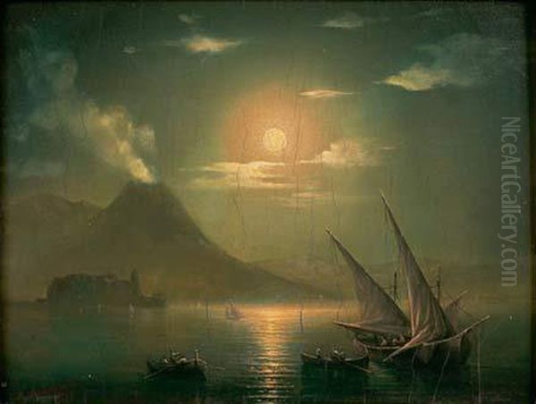Bateaux Devant Le Vesuve Oil Painting by Ivan Konstantinovich Aivazovsky