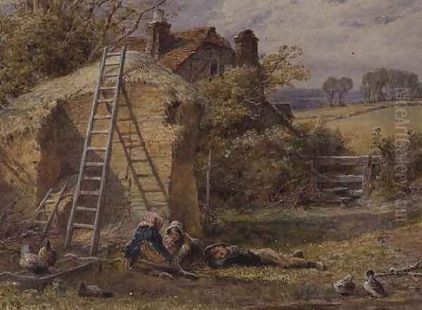 Children resting beneath the rick Oil Painting by William Stephen Coleman