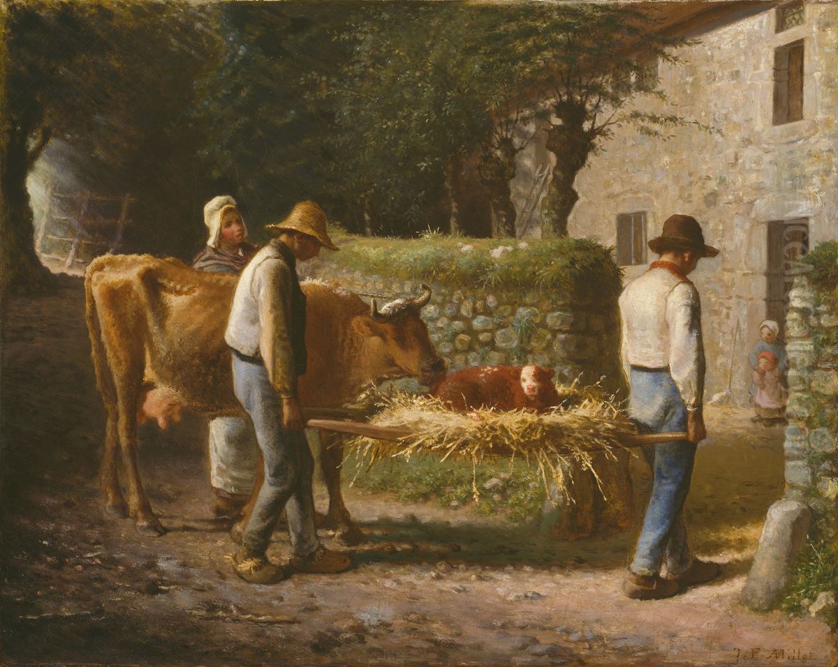 Peasants Bringing Home a Calf Born in the Fields Oil Painting by Jean-Francois Millet