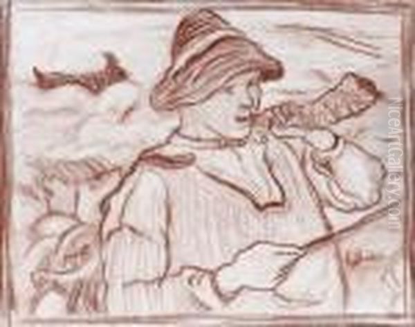 Attr. A, Berger Soufflant Dans Sa Corne Oil Painting by Ernest Bieler