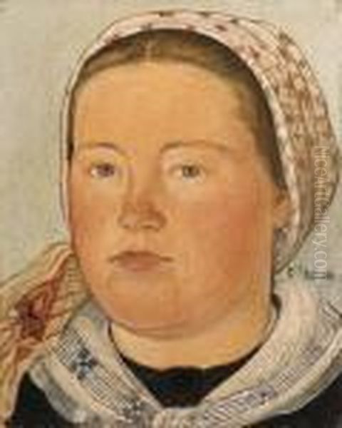 Tete D'une Valaisanne Oil Painting by Ernest Bieler