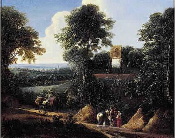 Cavaliers Et Villageois Dans La Foret De Soignes,a Proximite De La
 Porte D'uccles Oil Painting by Jacques D Arthois