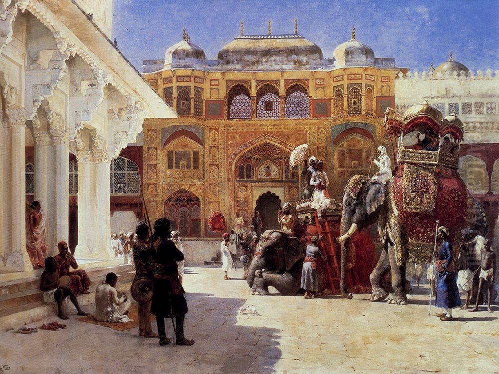 Arrival Of Prince Humbert The Rajah At The Palace Of Amber Oil Painting by Edwin Lord Weeks