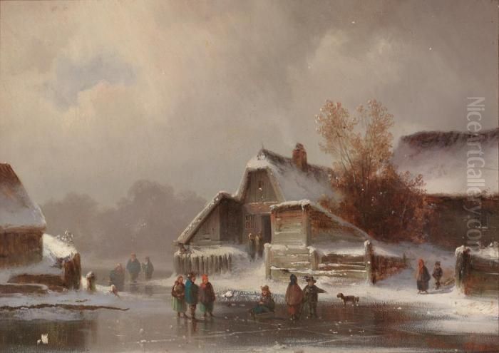 Winterliches Eisvergnugen Vor Malerischer Kulisse Oil Painting by Anton Doll
