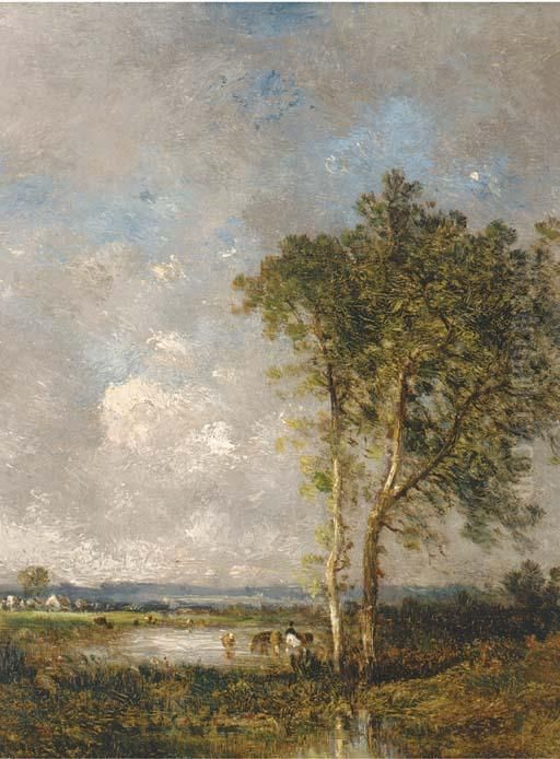 Cattle Grazing In A Meadow Oil Painting by Jules Dupre