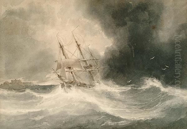 Reefed Down In A Gale Oil Painting by Anthony Vandyke Copley Fielding