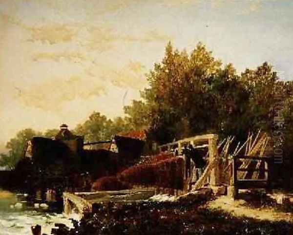 Bucks Damaged by Flood Mapledurham Berks Morning Oil Painting by Edmund John Niemann