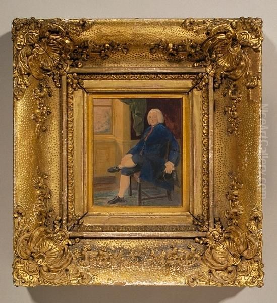 A Miniature Portrait Of Robert 
Nugent, Earl Nugent, Wearing A Blue Frock Coat And Seated In An Interior Oil Painting by Thomas Gainsborough