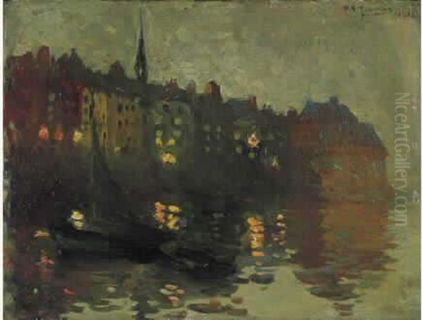 Bateaux A Quai Oil Painting by Paul-Elie Gernez