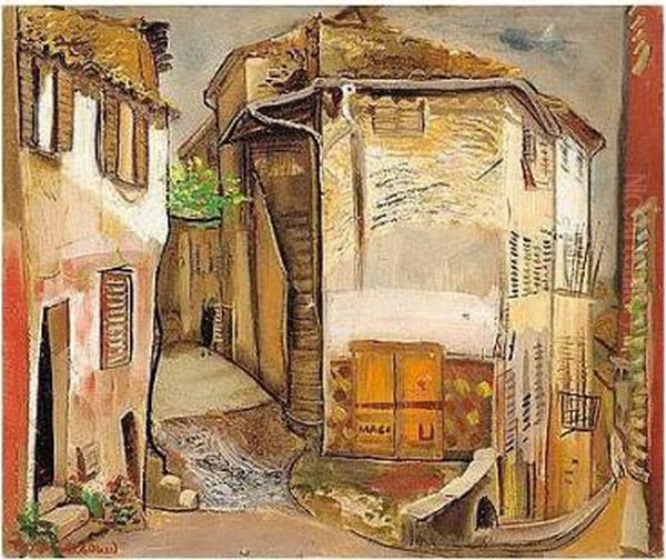 French Provincial Town Oil Painting by Boris Dmitrievich Grigoriev