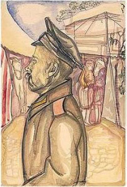 Soldier In Profile With Horse Oil Painting by Boris Dmitrievich Grigoriev