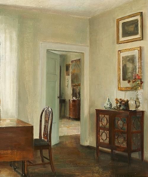 Interior With An Open Door. The 
Home Of The Artist At Altona Farm Near The Manor House Torbenfeldt, 
Morkov Oil Painting by Carl Vilhelm Holsoe