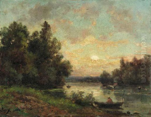 River Landscape
Oil On Board Oil Painting by Louis-Aime Japy