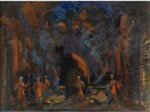 Costume Design For The Little 
Humpbacked Horse, Sets 5 And 7 From The Series Of Sets 25 To 46 Oil Painting by Konstantin Alexeievitch Korovin