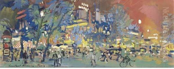 Parisian Street Scene Oil Painting by Konstantin Alexeievitch Korovin