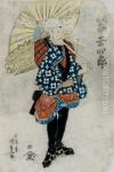 Schirmverkaufer Im Schnee Oil Painting by Gototei Kunisada