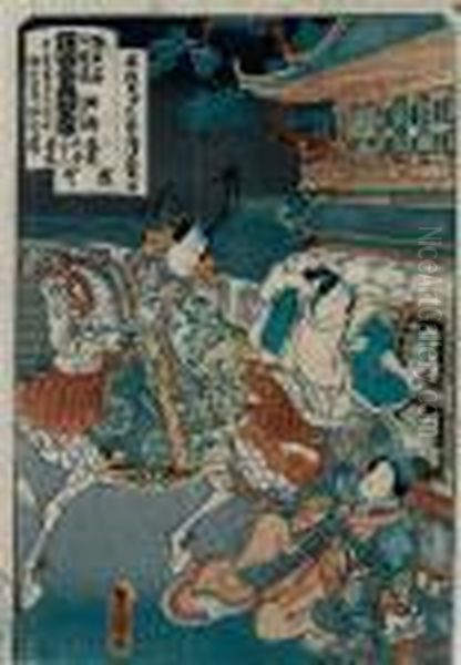 Samurai Zu Pferd Im Gesprach Mit Geisha Oil Painting by Gototei Kunisada