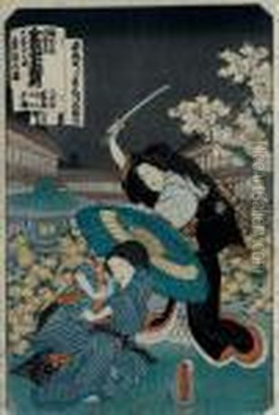 Eifersuchtige Frau Attackiert Die Liebhaberin Des Gatten Oil Painting by Gototei Kunisada