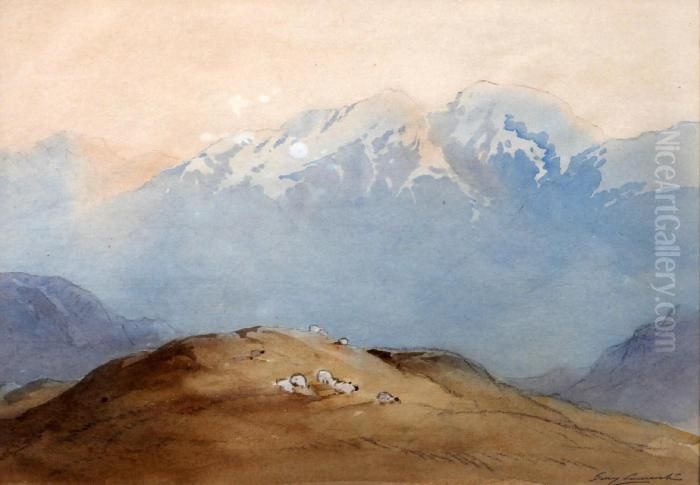 Mountain Landscape With Sheep Oil Painting by Percy Lancaster