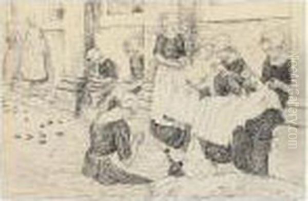 Studie Zu ``freistunde Im 
Amsterdamer Waisenhaus' (study For ``leisure Time In An Amsterdam 
Orphanage') Oil Painting by Max Liebermann