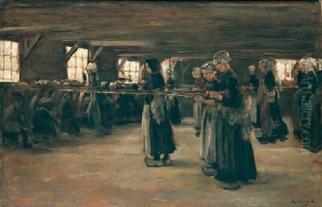 Kompositionsstudie Zur Flachsscheuer In Laren Oil Painting by Max Liebermann