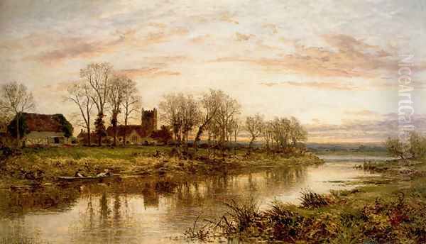 Evening On The Thames At Wargrave Oil Painting by Benjamin Williams Leader