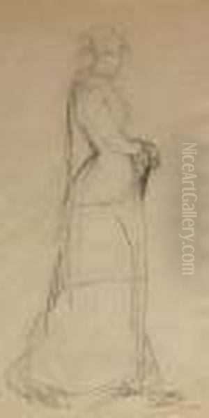 Dama Novecentista.
 Dibujo Al Lapiz Sobre Papel Oil Painting by Ramon Marti Y Alsina