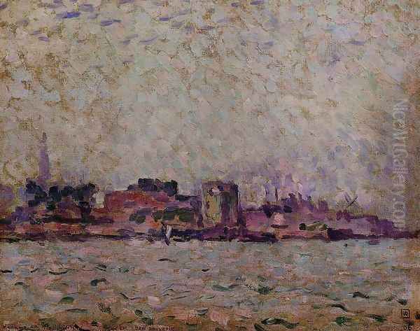 Morning Fog over the Port of Veer, Holland Oil Painting by Theo van Rysselberghe