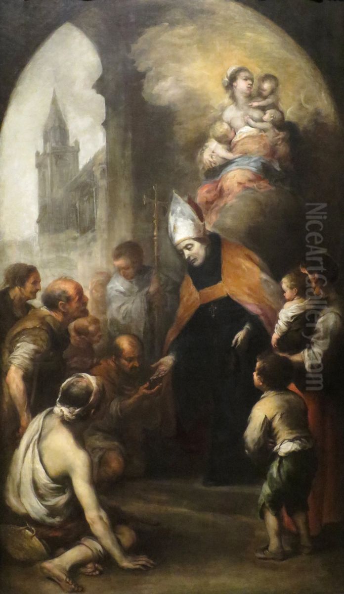 Saint Thomas Of Villanueva Giving Alms To The Poor Oil Painting by Bartolome Esteban Murillo