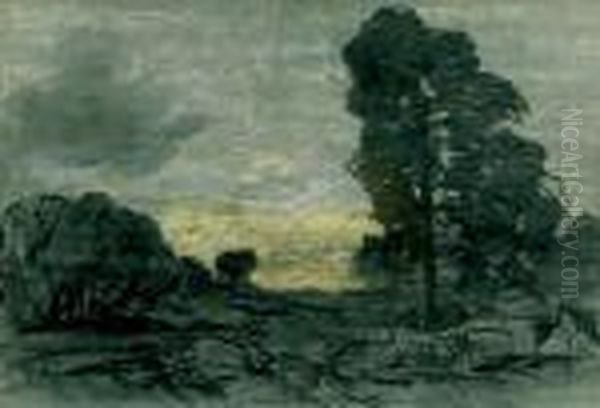 Arbres Et Rochers, Paysage En Foret De Fontainebleau Oil Painting by Theodore Rousseau
